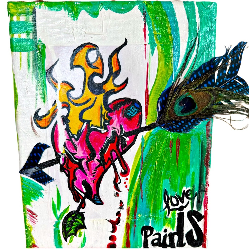 The Achilles Ache Peacock Feather Mixed Media Painting / Collage